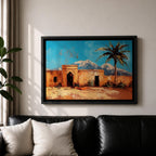 Moroccan Village Wall Art North Africa Framed Canvas Desert Landscape Impasto Rustic Home Decor