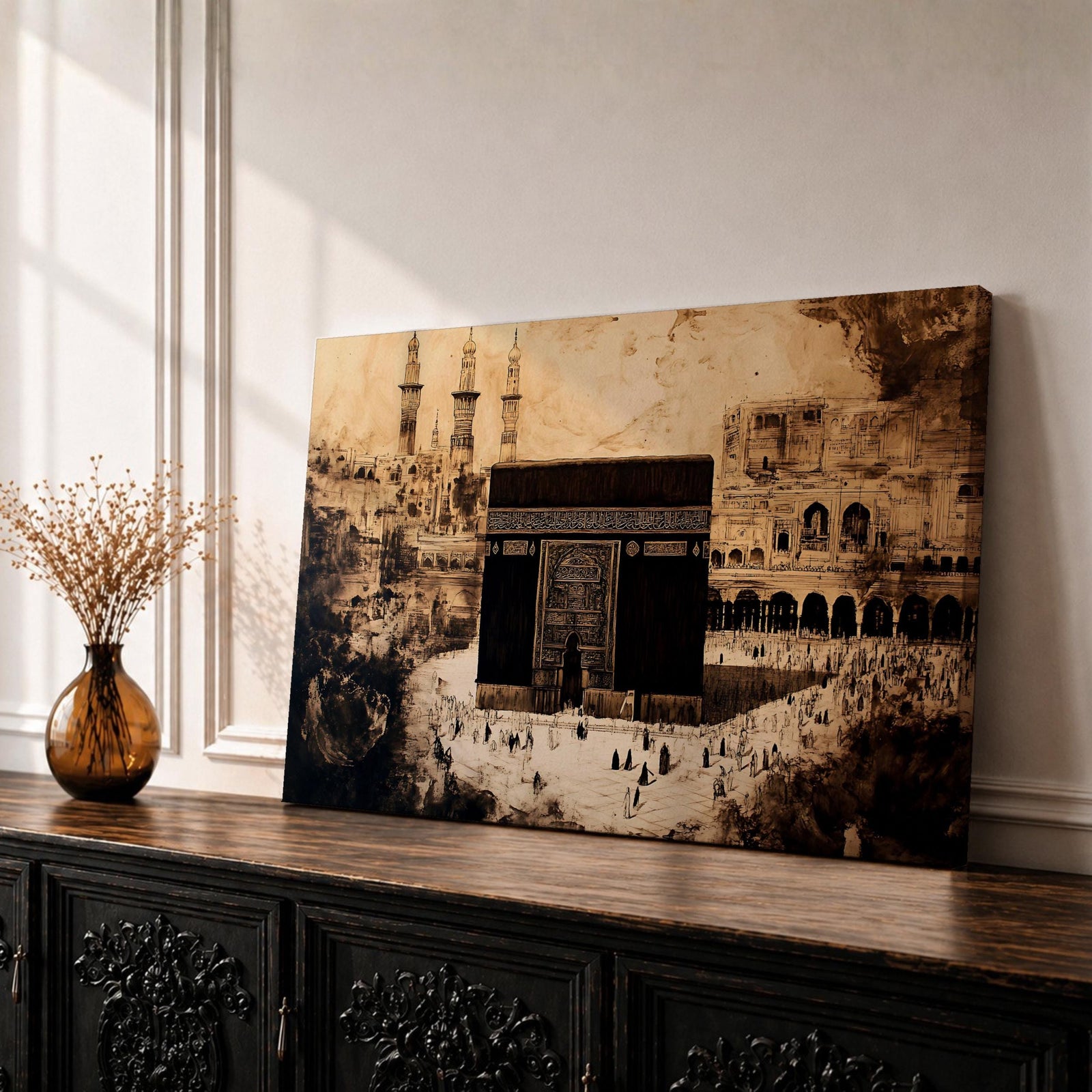 Kaaba Wall Art Masjid Al Haram Framed Canvas Sacred Mosque Vintage Islamic Home Decor