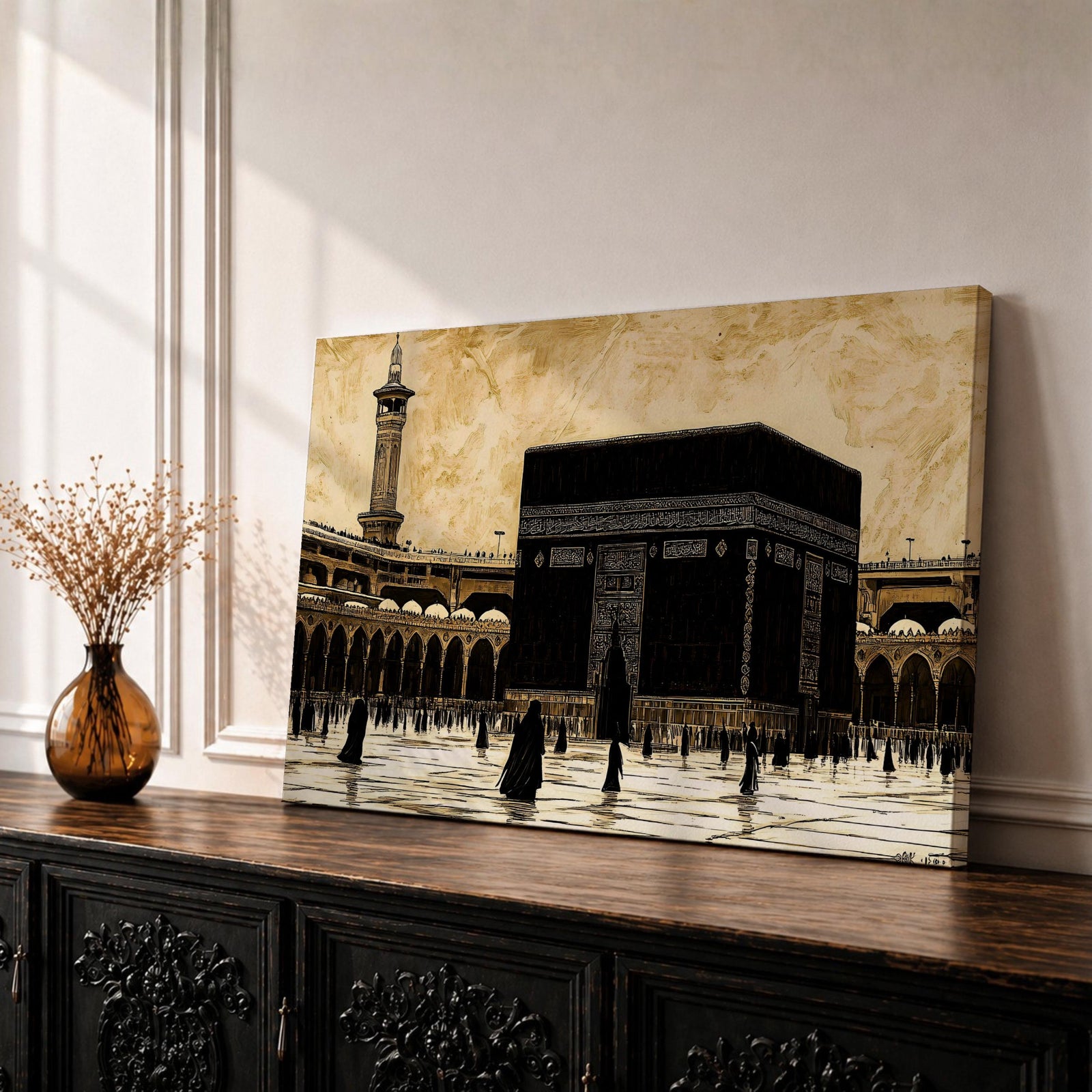 Kaaba Wall Art Masjid Al Haram Framed Canvas Sacred Mecca Vintage Islamic Home Decor