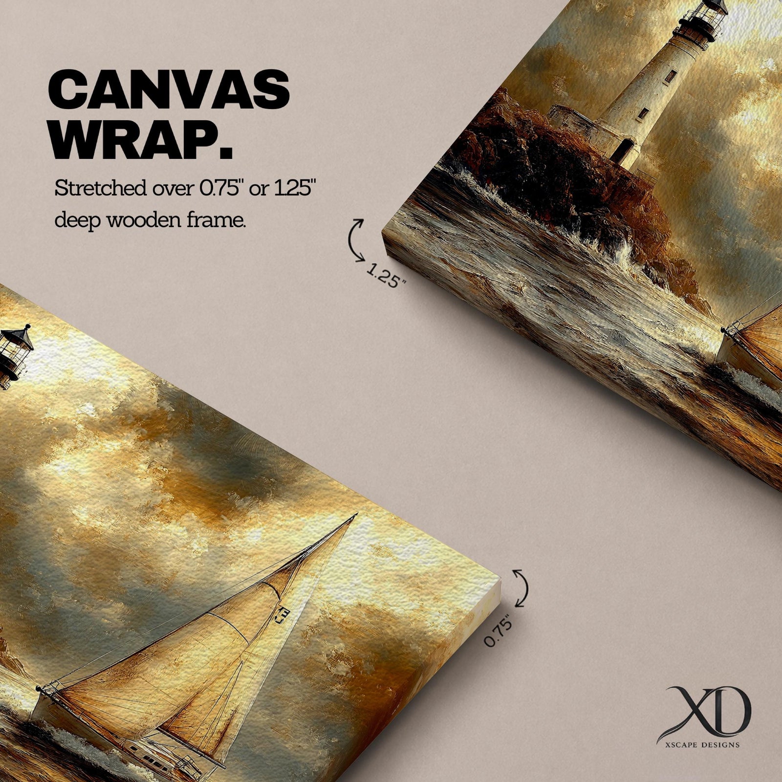 Lighthouse Wall Art Coastal Sailboat Framed Canvas Nautical Seascape Vintage Landscape Home Decor