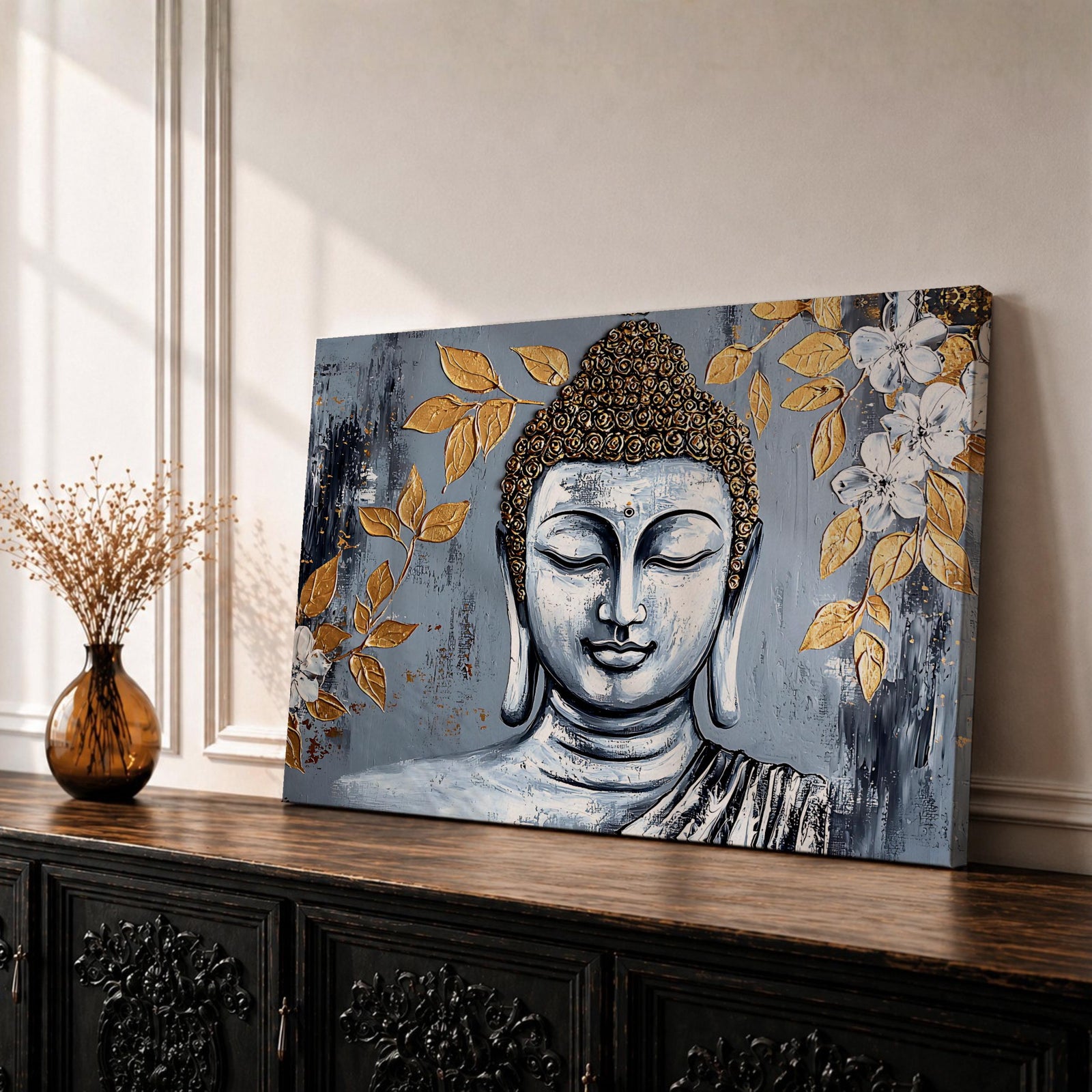 Buddha Wall Art Gautama Framed Canvas Buddhism Vintage Buddhist Zen Home Decor