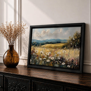 Wildflower Wall Art Daisy Meadow Framed Canvas Rustic Vintage Botanical Farmhouse Home Decor