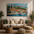 Mediterranean Village Wall Art Dalmatian Coast Framed Canvas Harbor Landscape Boho Home Decor