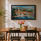 Mediterranean Village Wall Art Dalmatian Coast Framed Canvas Harbor Landscape Boho Home Decor