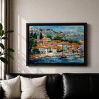 Mediterranean Village Wall Art Dalmatian Coast Framed Canvas Harbor Landscape Boho Home Decor
