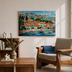 Mediterranean Village Wall Art Dalmatian Coast Framed Canvas Harbor Landscape Boho Home Decor