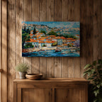 Mediterranean Village Wall Art Dalmatian Coast Framed Canvas Harbor Landscape Boho Home Decor