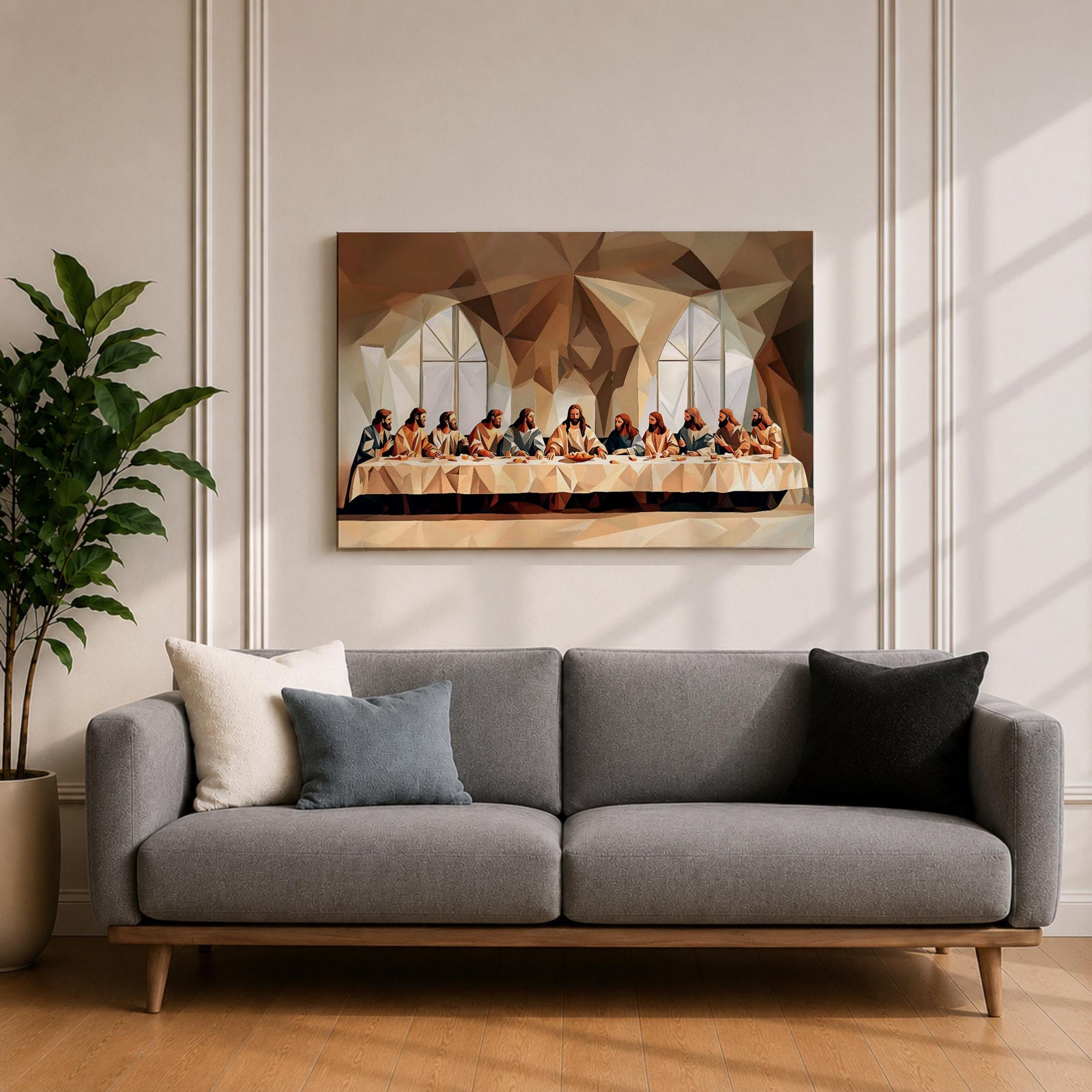 Last Supper Wall Art Jesus and Apostles Framed Canvas Abstract Biblical Christian Home Decor