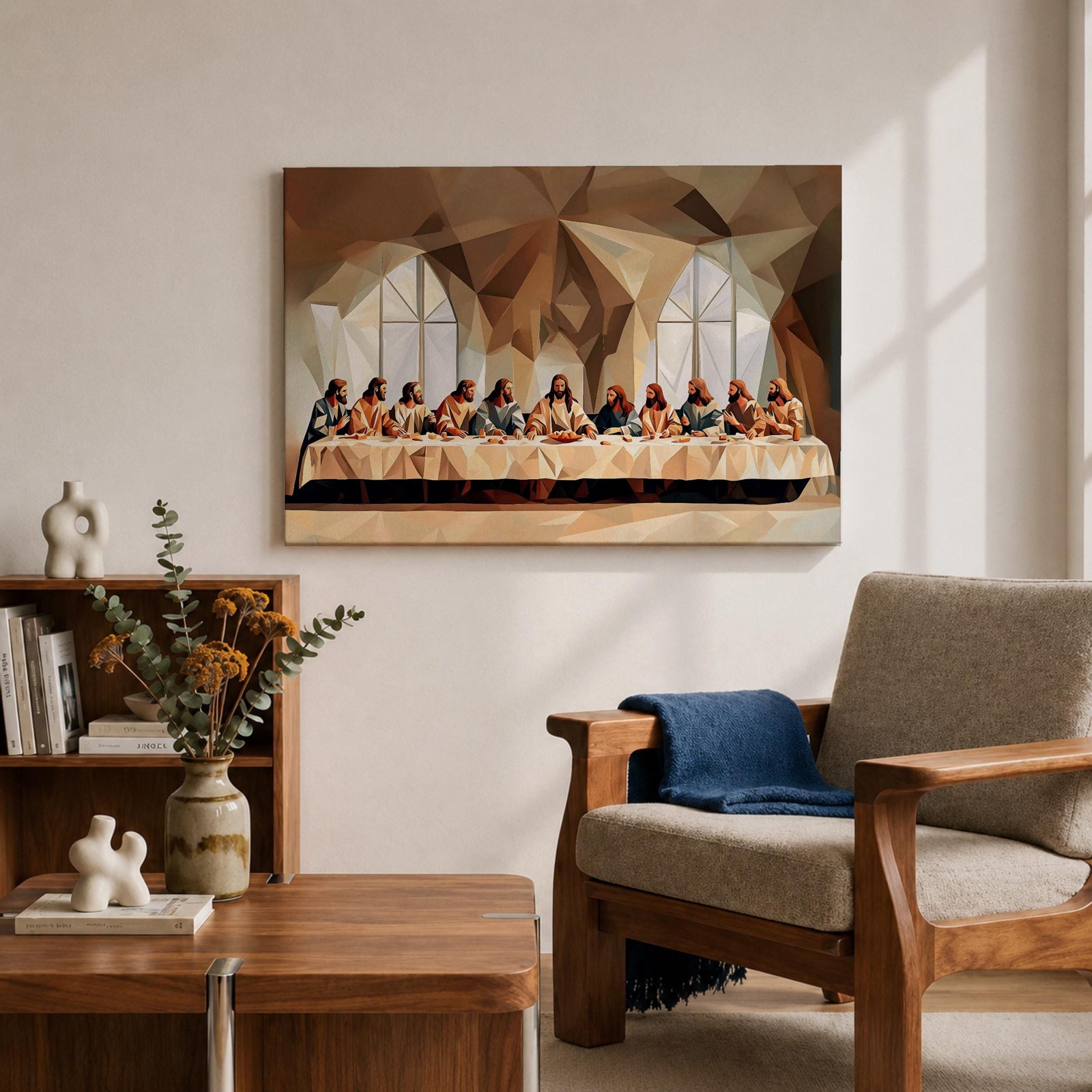 Last Supper Wall Art Jesus and Apostles Framed Canvas Abstract Biblical Christian Home Decor