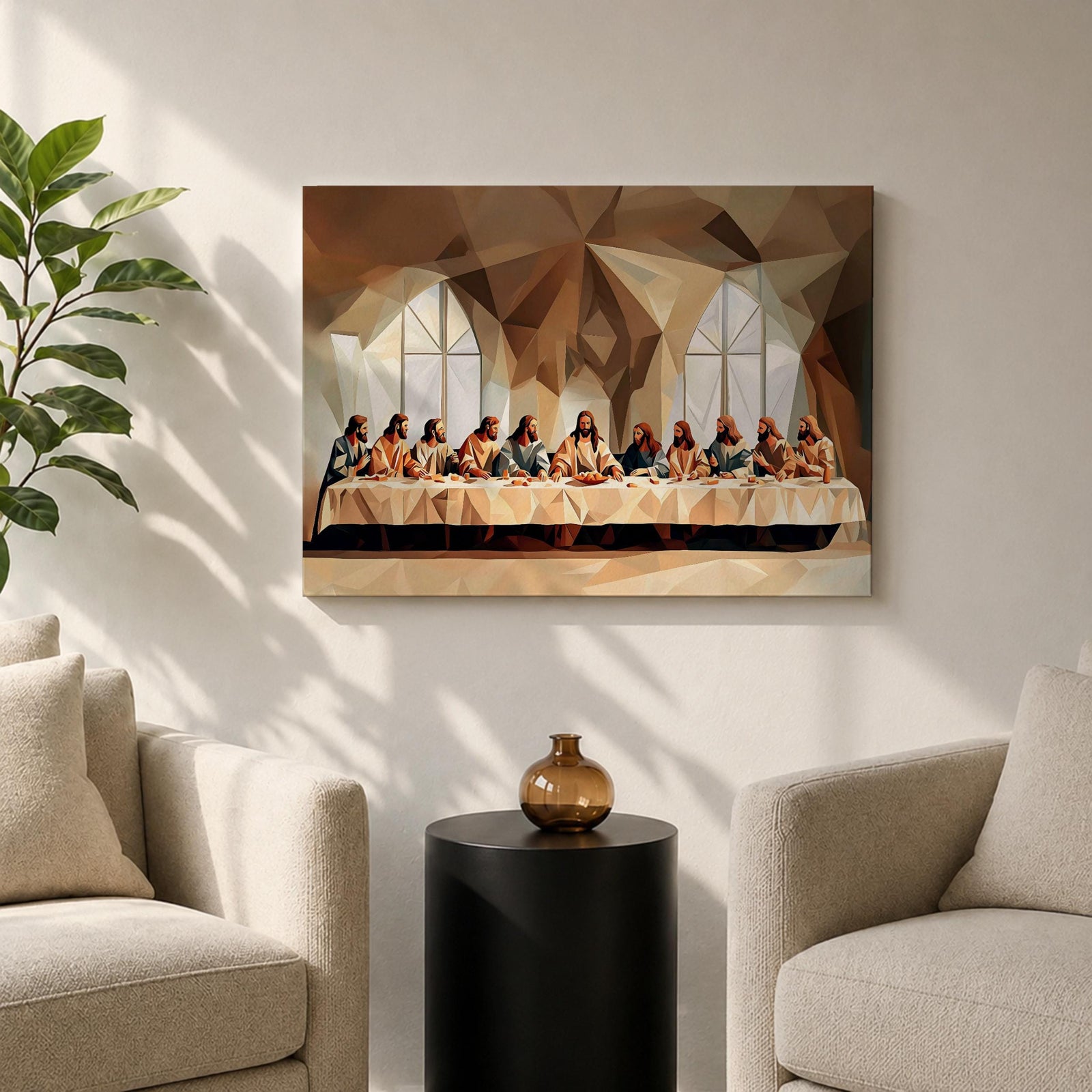 Last Supper Wall Art Jesus and Apostles Framed Canvas Abstract Biblical Christian Home Decor