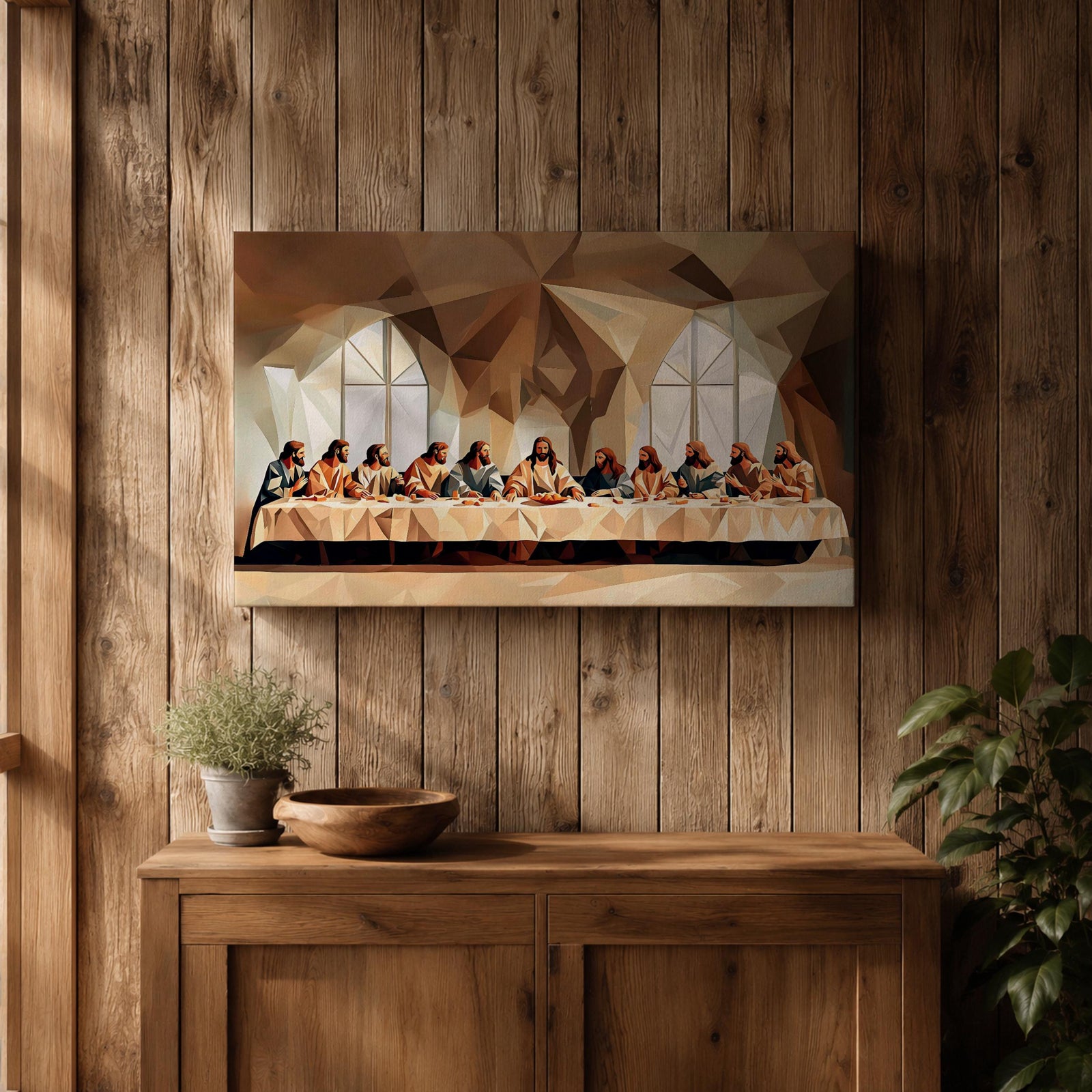 Last Supper Wall Art Jesus and Apostles Framed Canvas Abstract Biblical Christian Home Decor