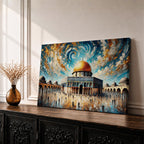 Dome of the Rock Wall Art Temple Mount Framed Canvas Impasto Islamic Home Decor