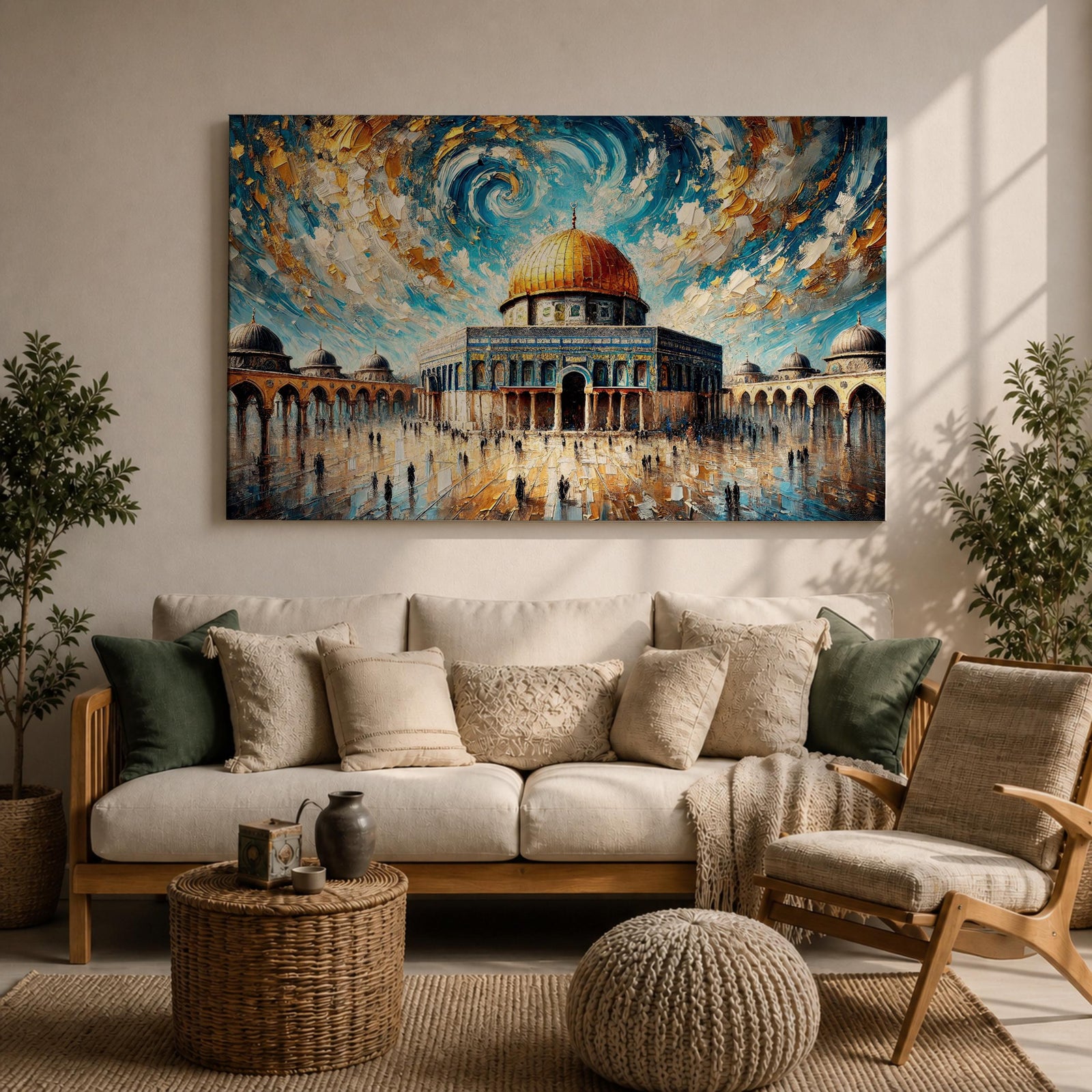 Dome of the Rock Wall Art Temple Mount Framed Canvas Impasto Islamic Home Decor