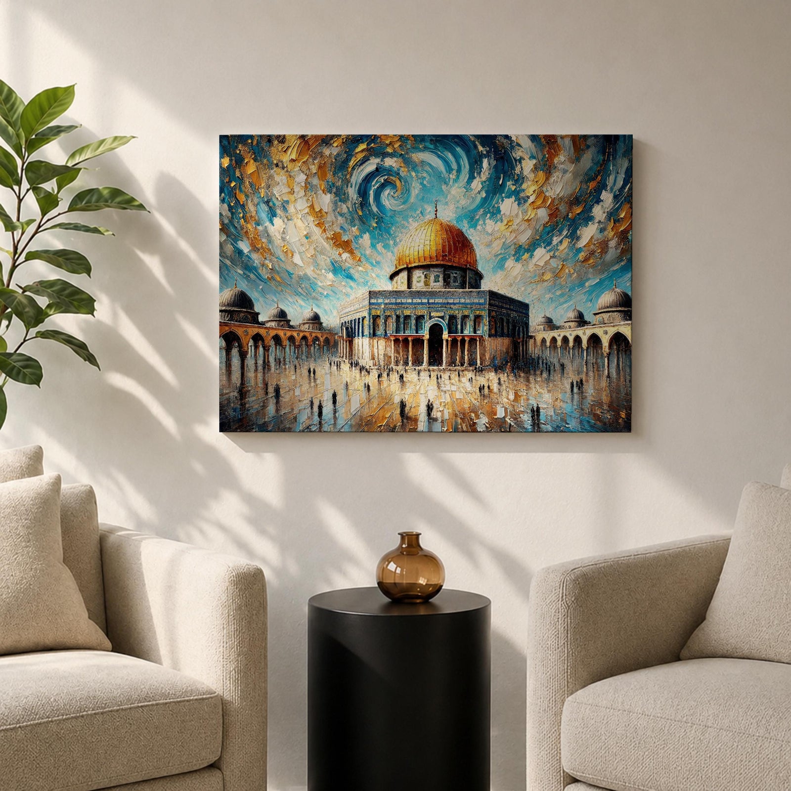 Dome of the Rock Wall Art Temple Mount Framed Canvas Impasto Islamic Home Decor