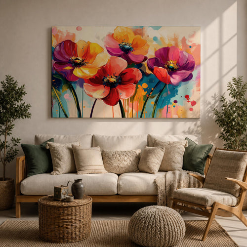 California Poppy Wall Art Wildflower Framed Canvas Botanical Garden Watercolor Floral Living Room Decor