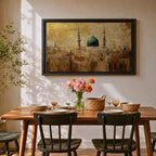 Masjid Nabawi Wall Art Prophets Mosque Framed Canvas Green Dome Islamic Home Decor