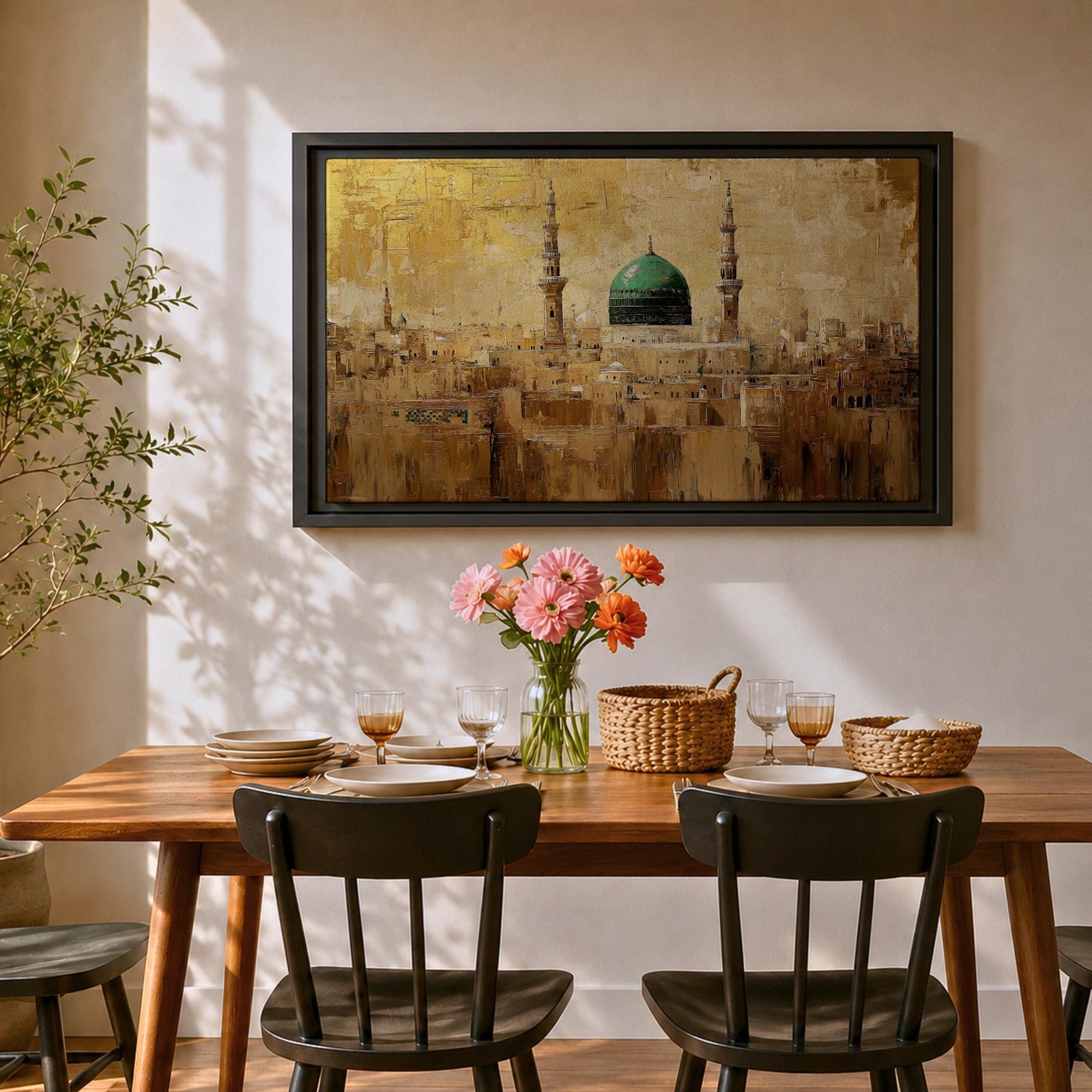 Masjid Nabawi Wall Art Prophets Mosque Framed Canvas Green Dome Islamic Home Decor