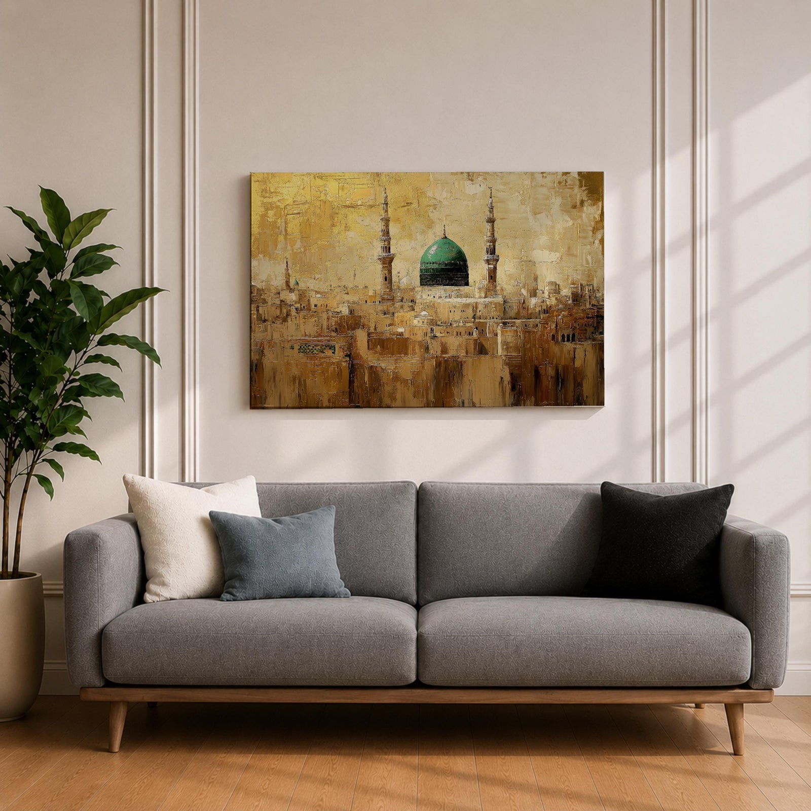 Masjid Nabawi Wall Art Prophets Mosque Framed Canvas Green Dome Islamic Home Decor