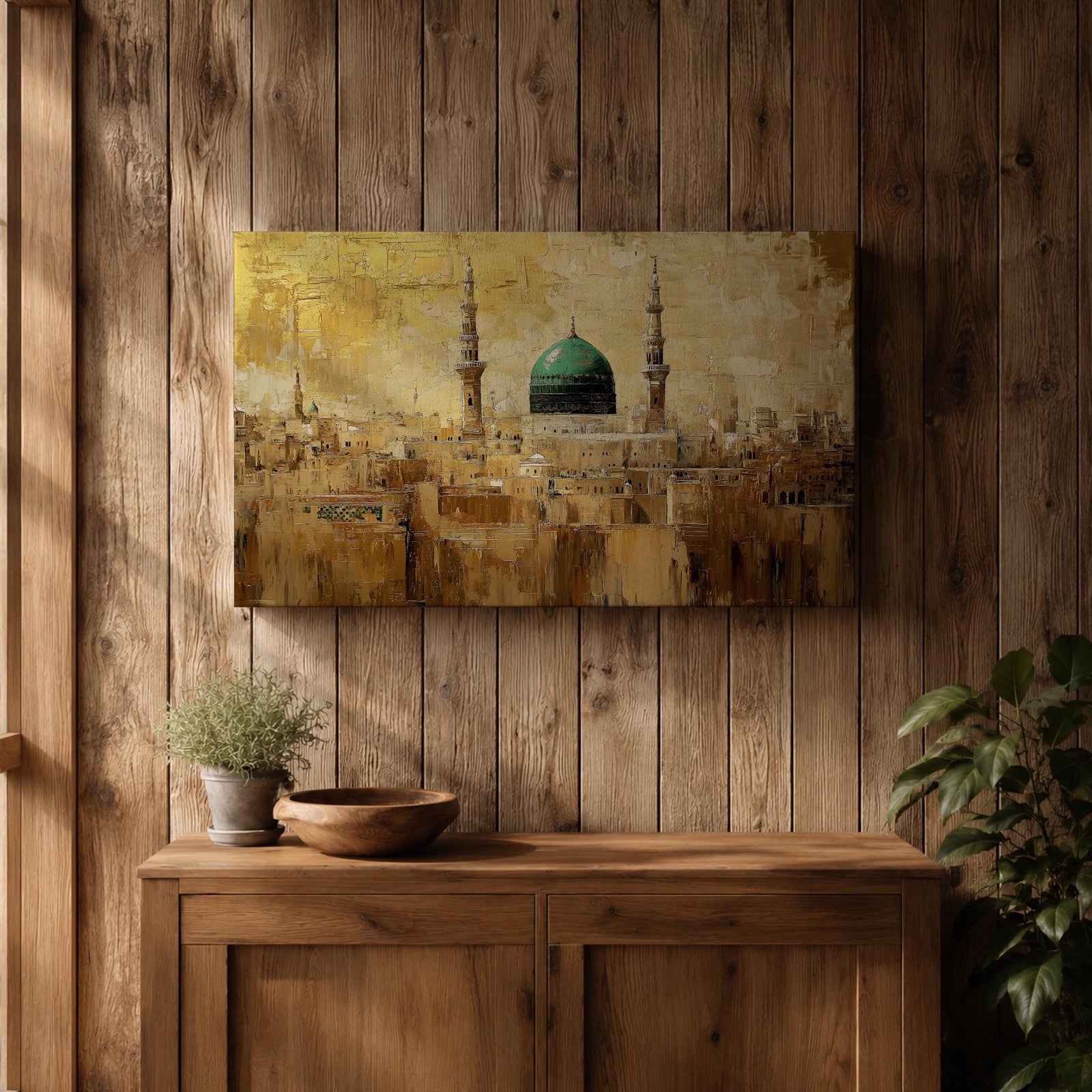 Masjid Nabawi Wall Art Prophets Mosque Framed Canvas Green Dome Islamic Home Decor