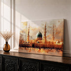Masjid Nabawi Wall Art  Green Dome Framed Canvas Prophets Mosque Islamic Home Decor