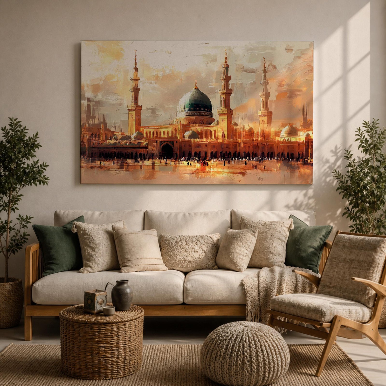 Masjid Nabawi Wall Art  Green Dome Framed Canvas Prophets Mosque Islamic Home Decor