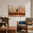 Masjid Nabawi Wall Art  Green Dome Framed Canvas Prophets Mosque Islamic Home Decor
