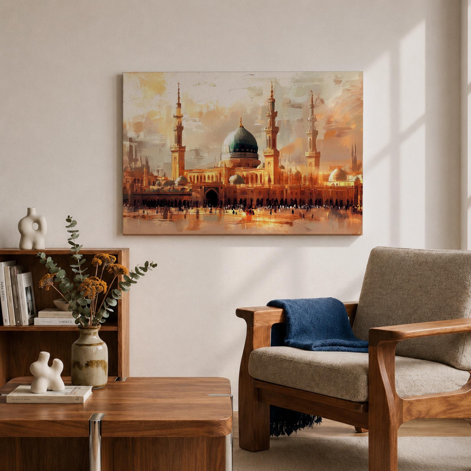 Masjid Nabawi Wall Art  Green Dome Framed Canvas Prophets Mosque Islamic Home Decor