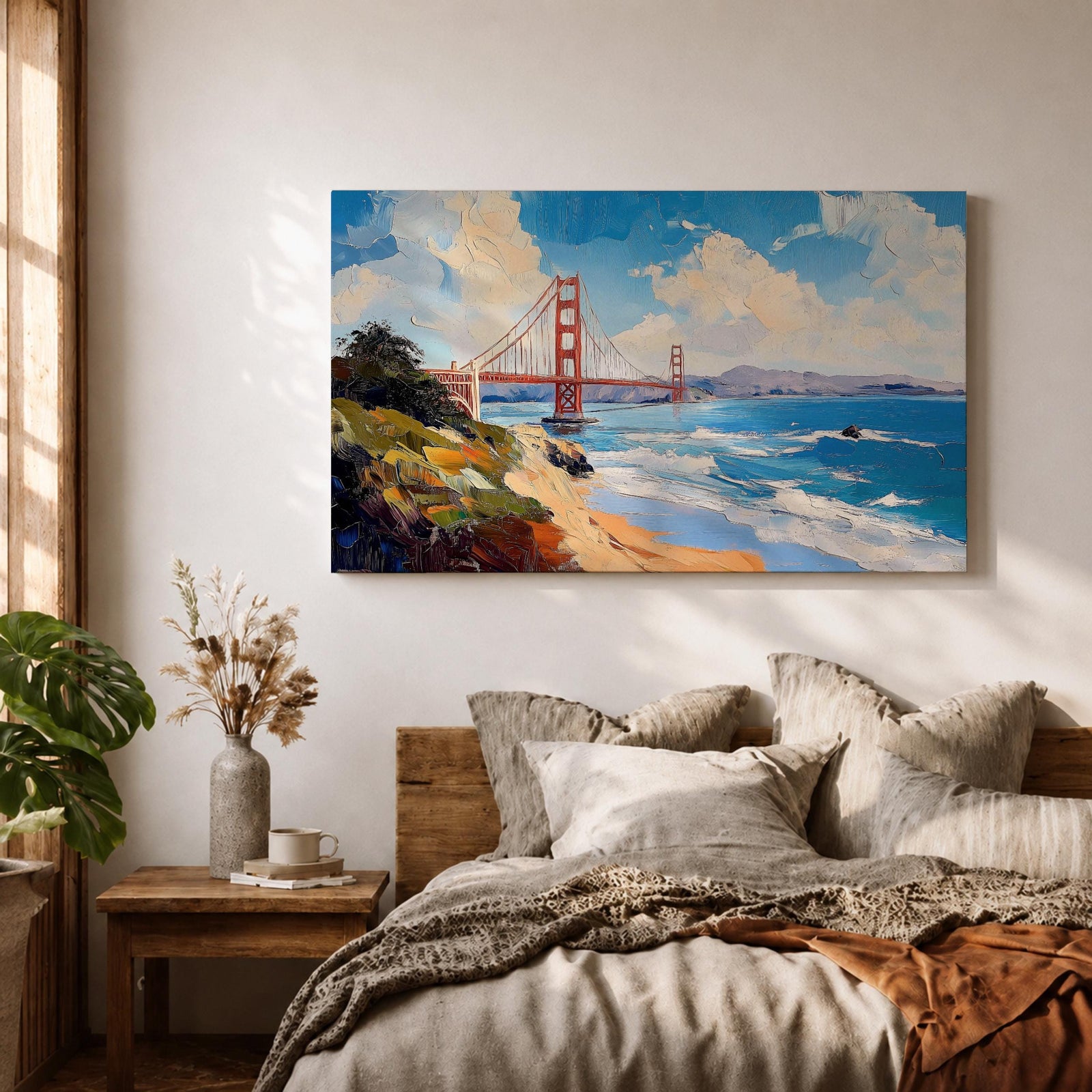 Golden Gate Bridge Wall Art San Francisco Landmark Framed Canvas Coastal City California Decor