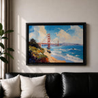 Golden Gate Bridge Wall Art San Francisco Landmark Framed Canvas Coastal City California Decor