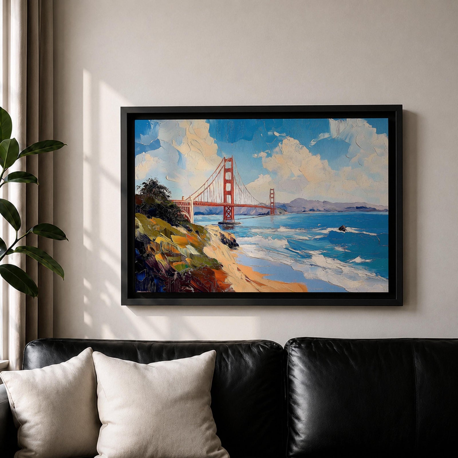 Golden Gate Bridge Wall Art San Francisco Landmark Framed Canvas Coastal City California Decor