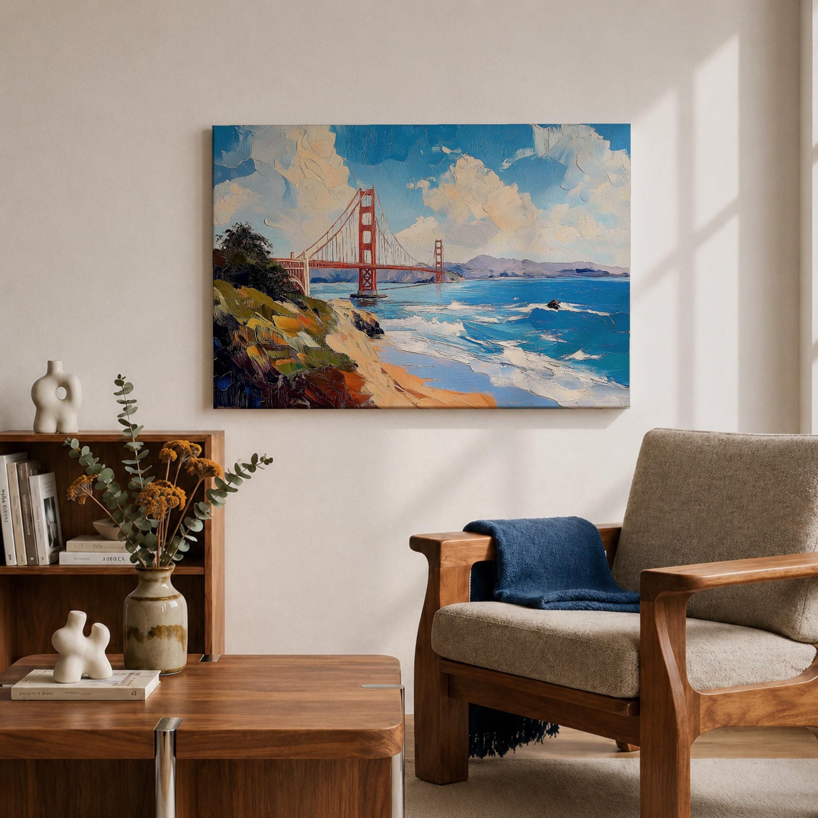 Golden Gate Bridge Wall Art San Francisco Landmark Framed Canvas Coastal City California Decor