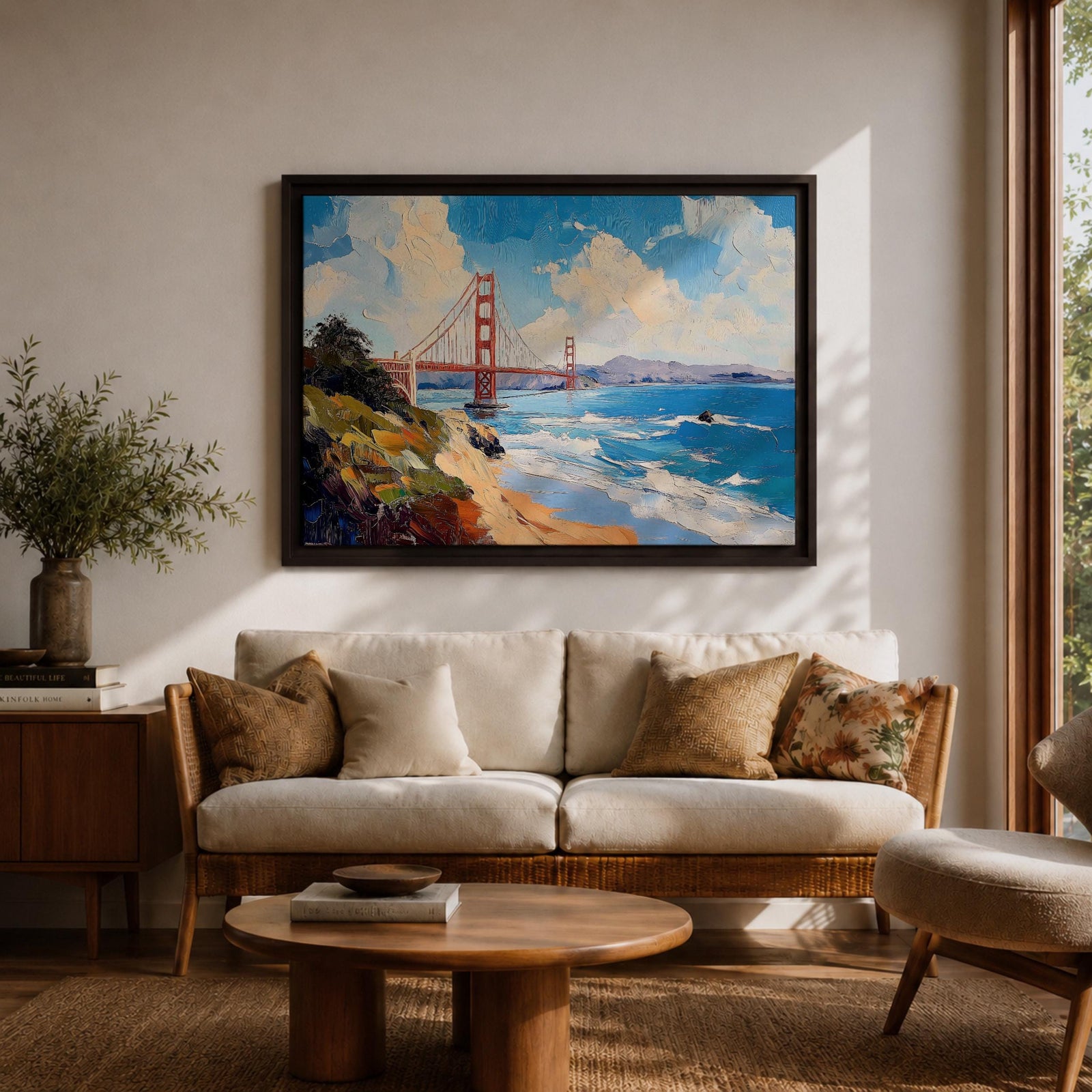 Golden Gate Bridge Wall Art San Francisco Landmark Framed Canvas Coastal City California Decor