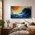 Ocean Wave Wall Art Hokusai Style Framed Canvas Coastal Abstract Seascape Living Room Decor