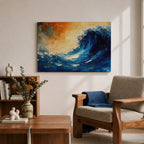 Ocean Wave Wall Art Hokusai Style Framed Canvas Coastal Abstract Seascape Living Room Decor