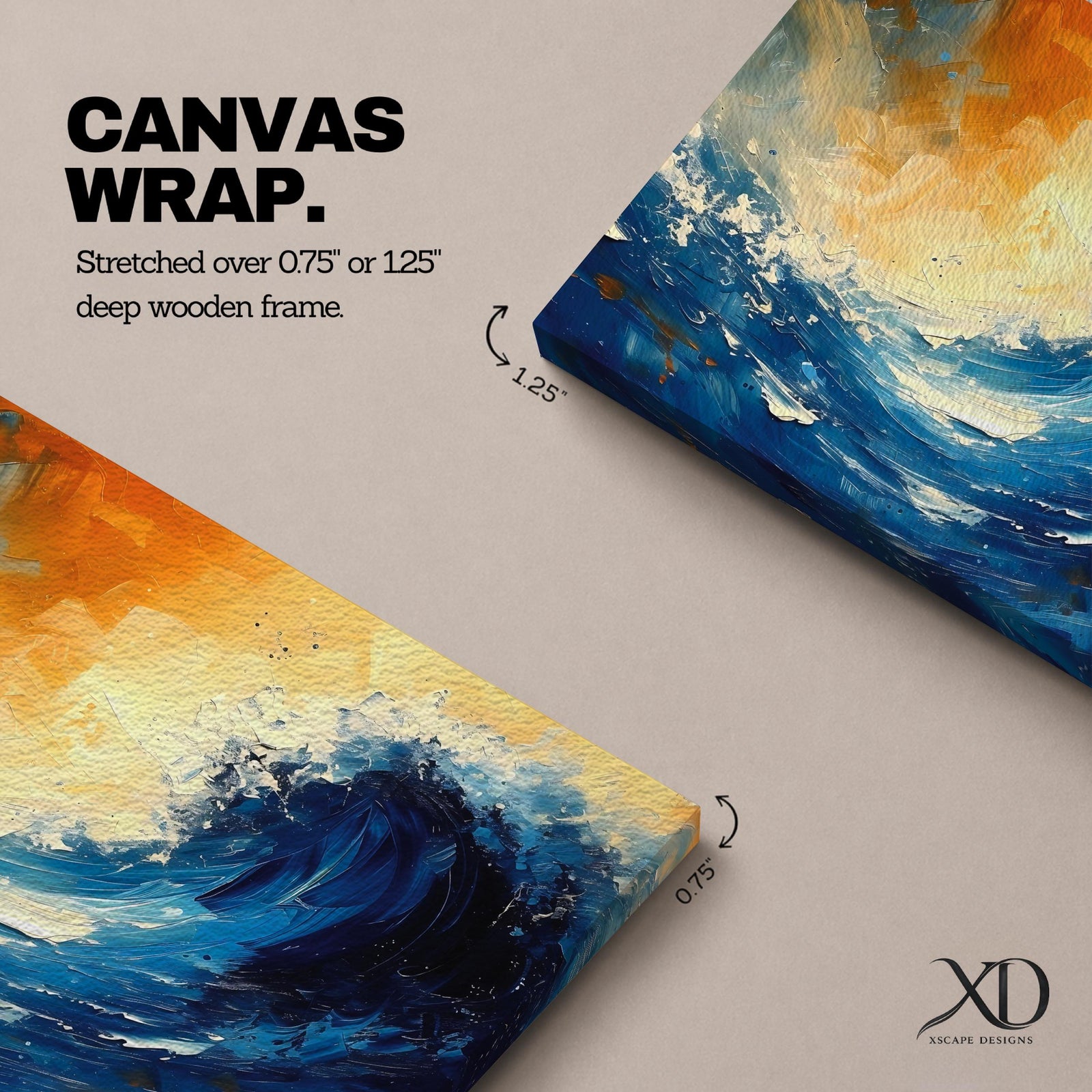 Ocean Wave Wall Art Hokusai Style Framed Canvas Coastal Abstract Seascape Living Room Decor