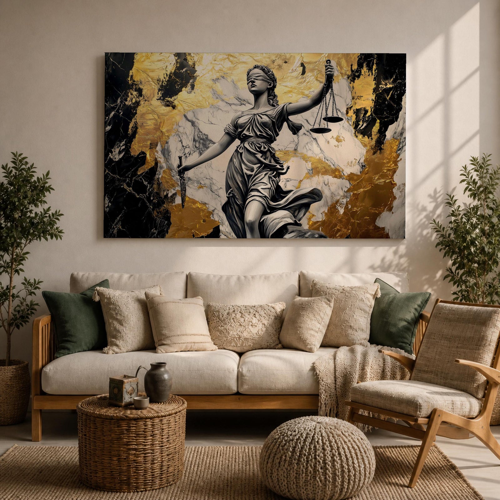 Lady Justice Wall Art Scales Balance Framed Canvas Legal Symbol Attorney Law Office Decor