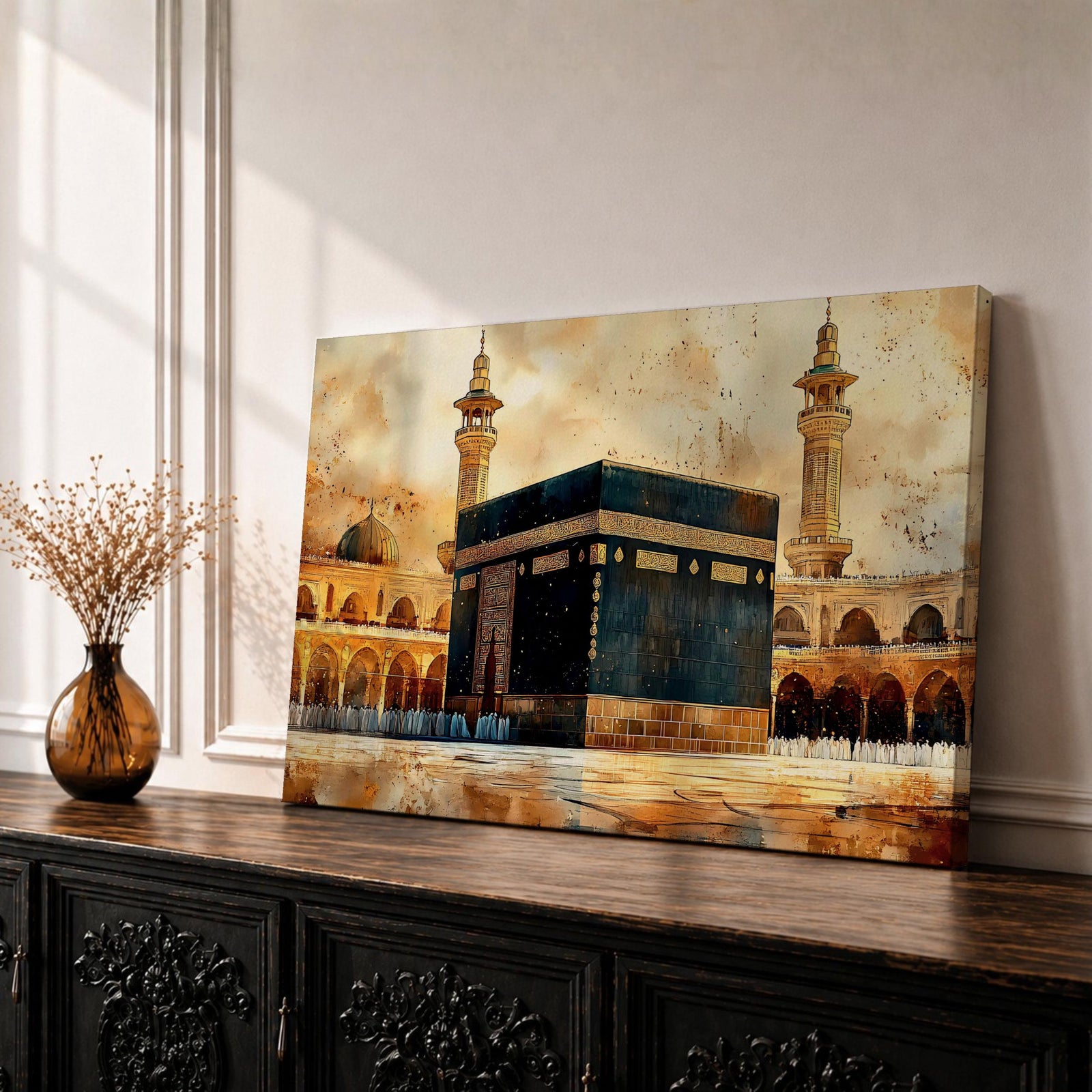 Vintage Kaaba Wall Art Masjid Al Haram Framed Canvas Sacred Mecca Muslim Home Decor