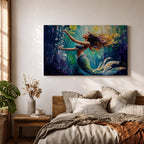 Mermaid Wall Art Sea Nymph Framed Canvas Fantasy Ocean Impasto Mythology Coastal Decor