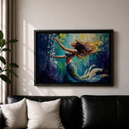 Mermaid Wall Art Sea Nymph Framed Canvas Fantasy Ocean Impasto Mythology Coastal Decor