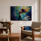 Mermaid Wall Art Sea Nymph Framed Canvas Fantasy Ocean Impasto Mythology Coastal Decor