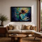 Mermaid Wall Art Sea Nymph Framed Canvas Fantasy Ocean Impasto Mythology Coastal Decor