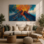 Volcano Wall Art Volcanic Eruption Framed Canvas Lava Magma Impasto Landscape Nature Decor