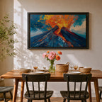 Volcano Wall Art Volcanic Eruption Framed Canvas Lava Magma Impasto Landscape Nature Decor