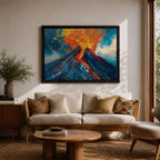 Volcano Wall Art Volcanic Eruption Framed Canvas Lava Magma Impasto Landscape Nature Decor