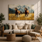 Running Horses Wall Art Mountain Landscape Framed Canvas Animal Gift Farmhouse Home Decor