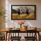 Running Horses Wall Art Mountain Landscape Framed Canvas Animal Gift Farmhouse Home Decor
