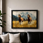 Running Horses Wall Art Mountain Landscape Framed Canvas Animal Gift Farmhouse Home Decor
