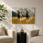 Running Horses Wall Art Mountain Landscape Framed Canvas Animal Gift Farmhouse Home Decor