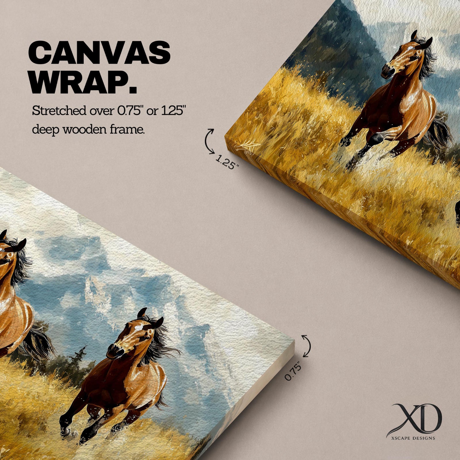 Running Horses Wall Art Mountain Landscape Framed Canvas Animal Gift Farmhouse Home Decor