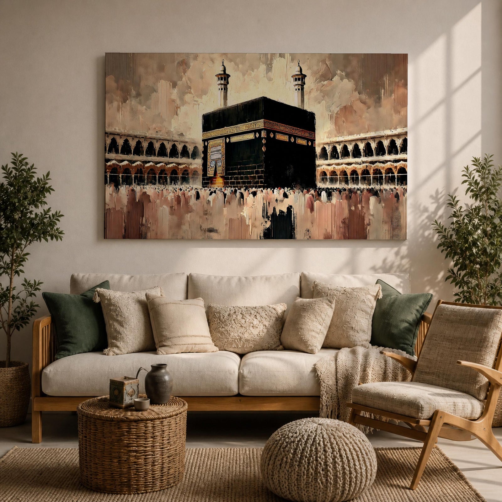 Kaaba Wall Art Tawaf Pilgrims Framed Canvas Masjid al Haram Impasto Islamic Home Decor